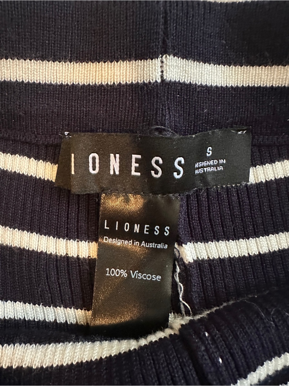 Lioness Navy and White Striped Scallop Hem Knit Shorts - Picture 2 of 3